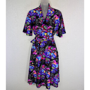 Elhoffer Essentials Wrap Dress Womens Medium Kaleidoscope Flowers Flutter Sleeve